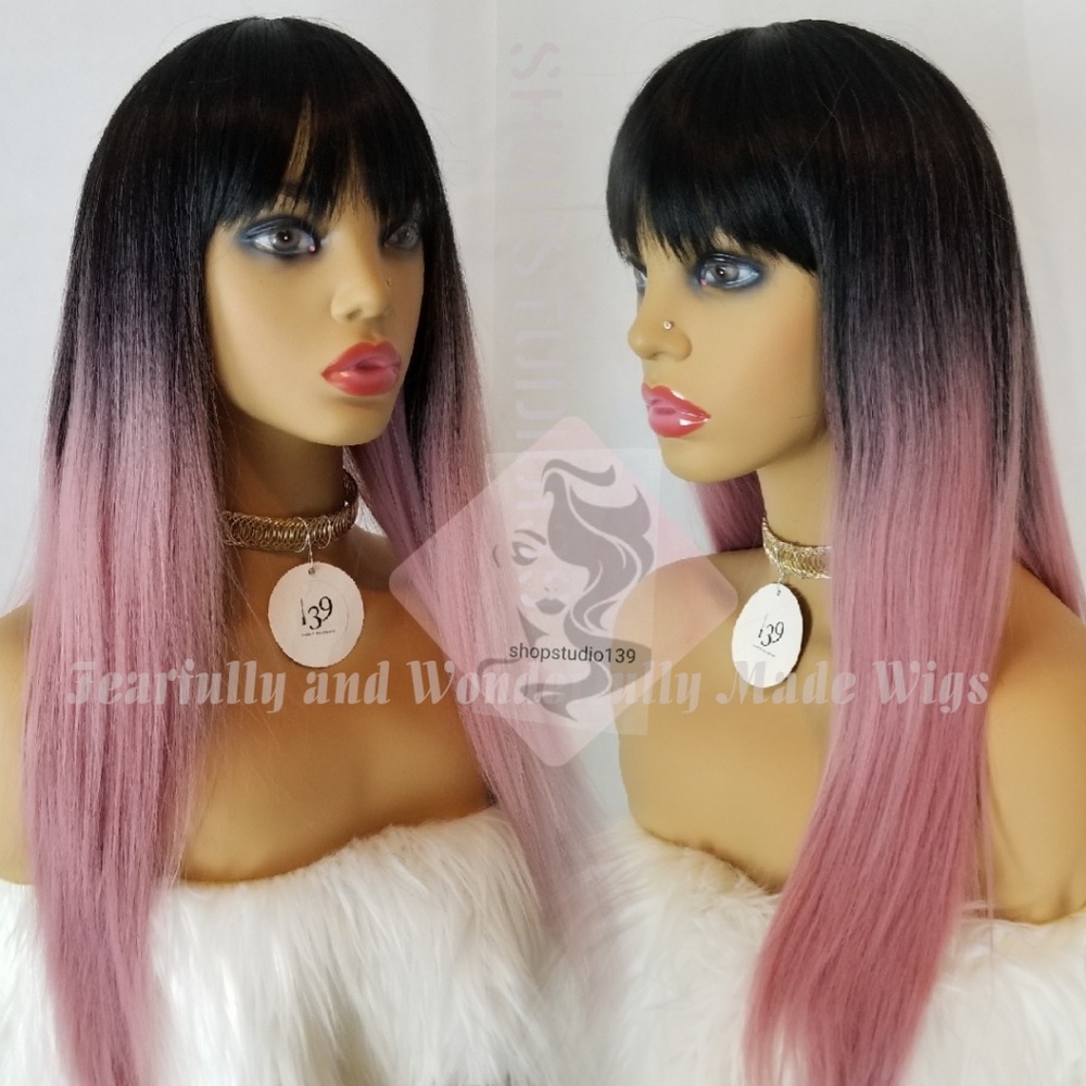 Sexy pink ombre wig with bangs